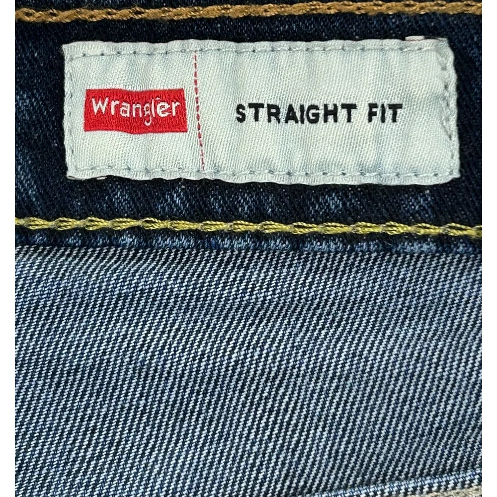 Wrangler Jeans Men 36x34(32) Blue Denim Whisker Straight Fit Cowboy Western READ